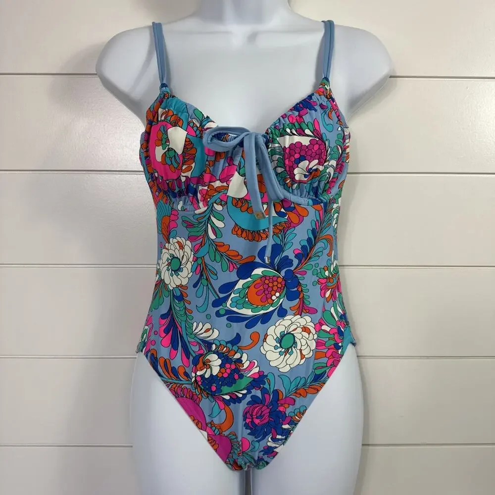 Kate Spade One Piece Swimsuit Underwire Spring Water Multicolor Floral sz M
